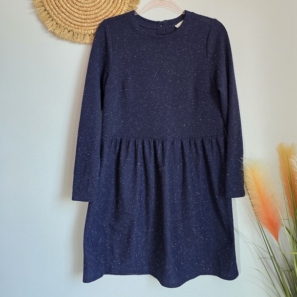 LOFT Navy Flecked Button Back Knit Oversized Long Sleeve Swing Dress SZ Medium P - Picture 12 of 12